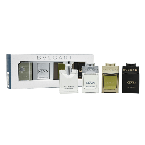 Bvlgari Men's Miniature Gift Set 4 x 5ml (Pour Homme EDT + Man Rain Essence EDP + Man Wood Essence EDP + Man in Black EDP)