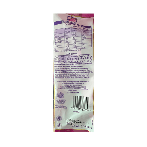 Fry's Turkish Delight Mini Bars Chocolate 15 Pack Multipack 225g