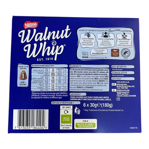 Walnut Whip Milk Chocolate 30g Multipack of 6 180g