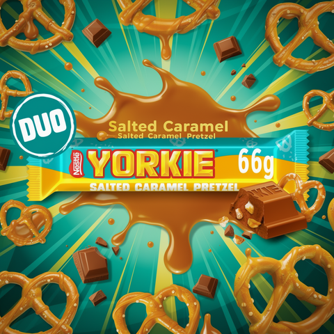 Yorkie Salted Caramel Pretzel Milk Chocolate DUO Bar 66g