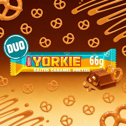 Yorkie Salted Caramel Pretzel Milk Chocolate DUO Bar 66g