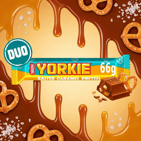 Yorkie Salted Caramel Pretzel Milk Chocolate DUO Bar 66g